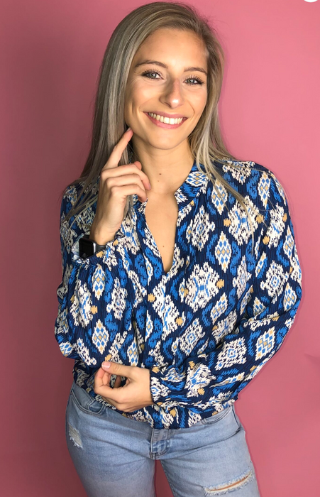 Blouse viscose met print - Blauw