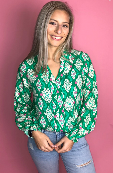 Blouse viscose met print - Groen