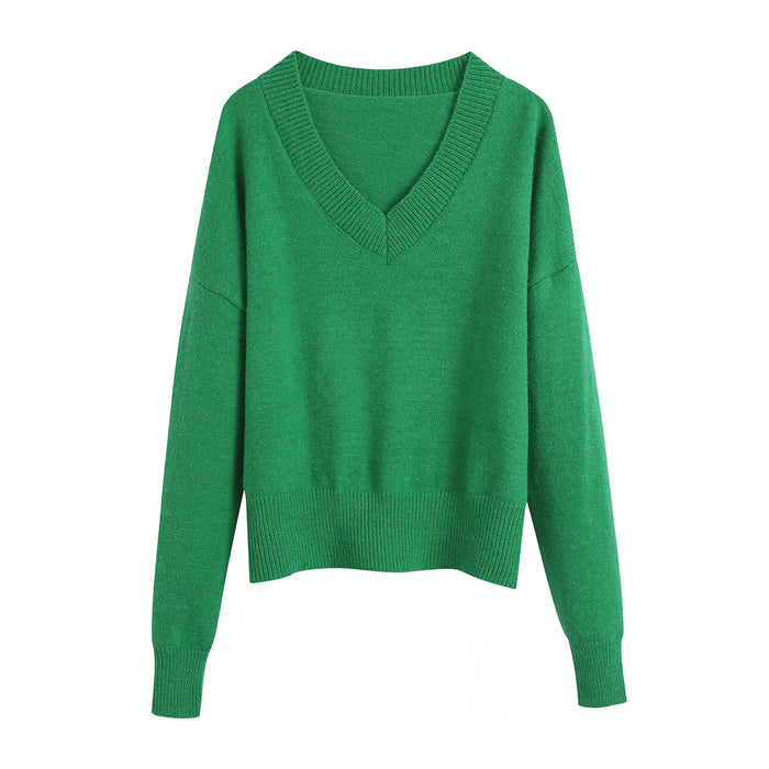 trui v hals groen