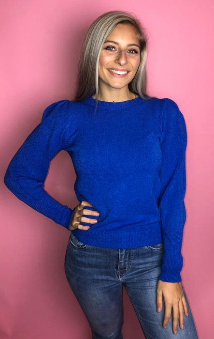 Trui met pofmouw en ronde kraag - Blauw