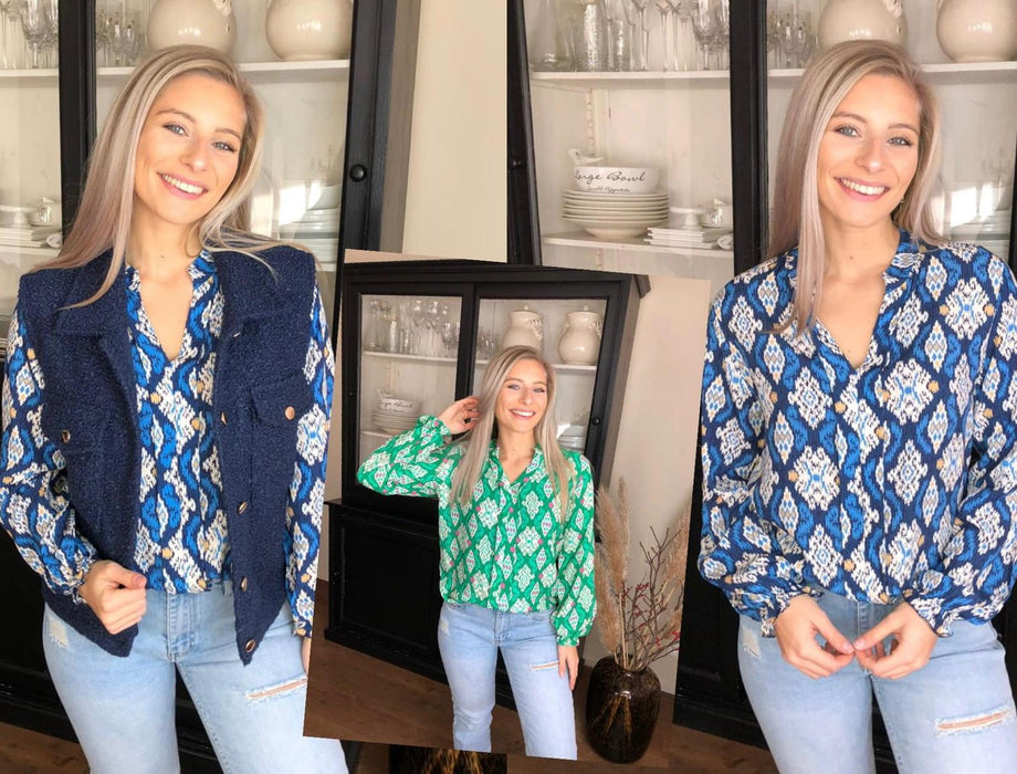 Blouse viscose met print - Blauw