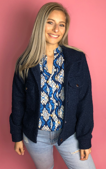 Blouse viscose met print - Blauw