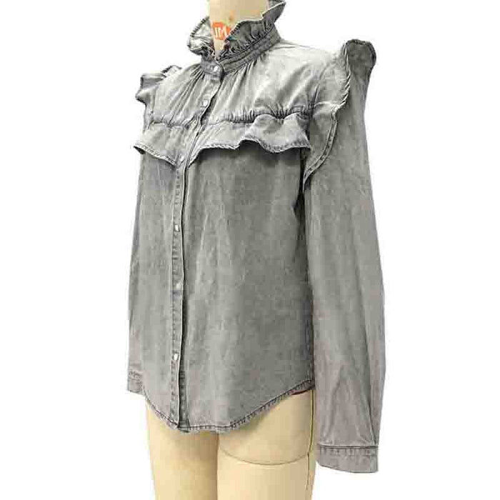 Denim blouse dames grijs