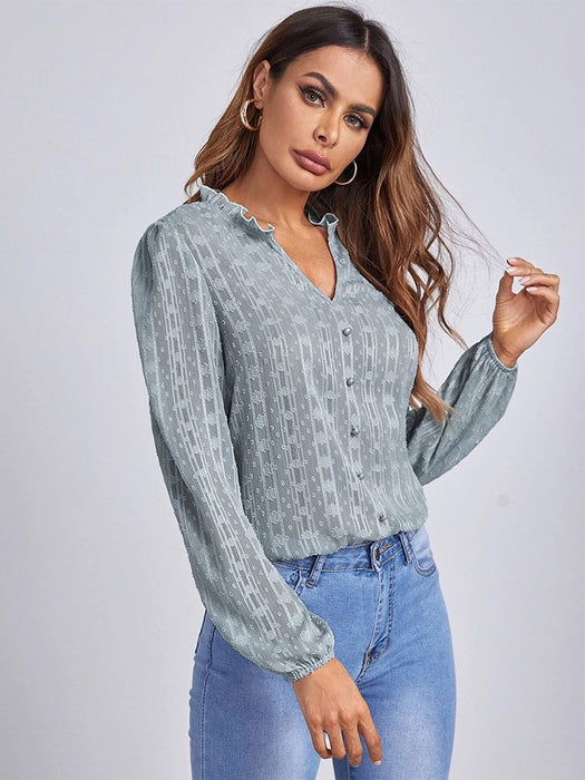 Lichtblauwe Blouse Met Kant