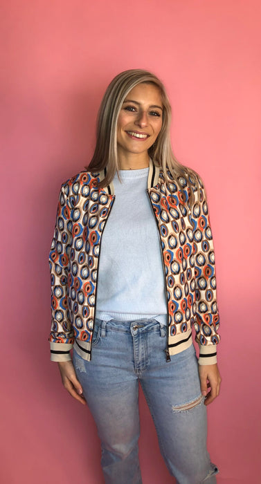 Bomberjack Dames Met Print Lichtblauw